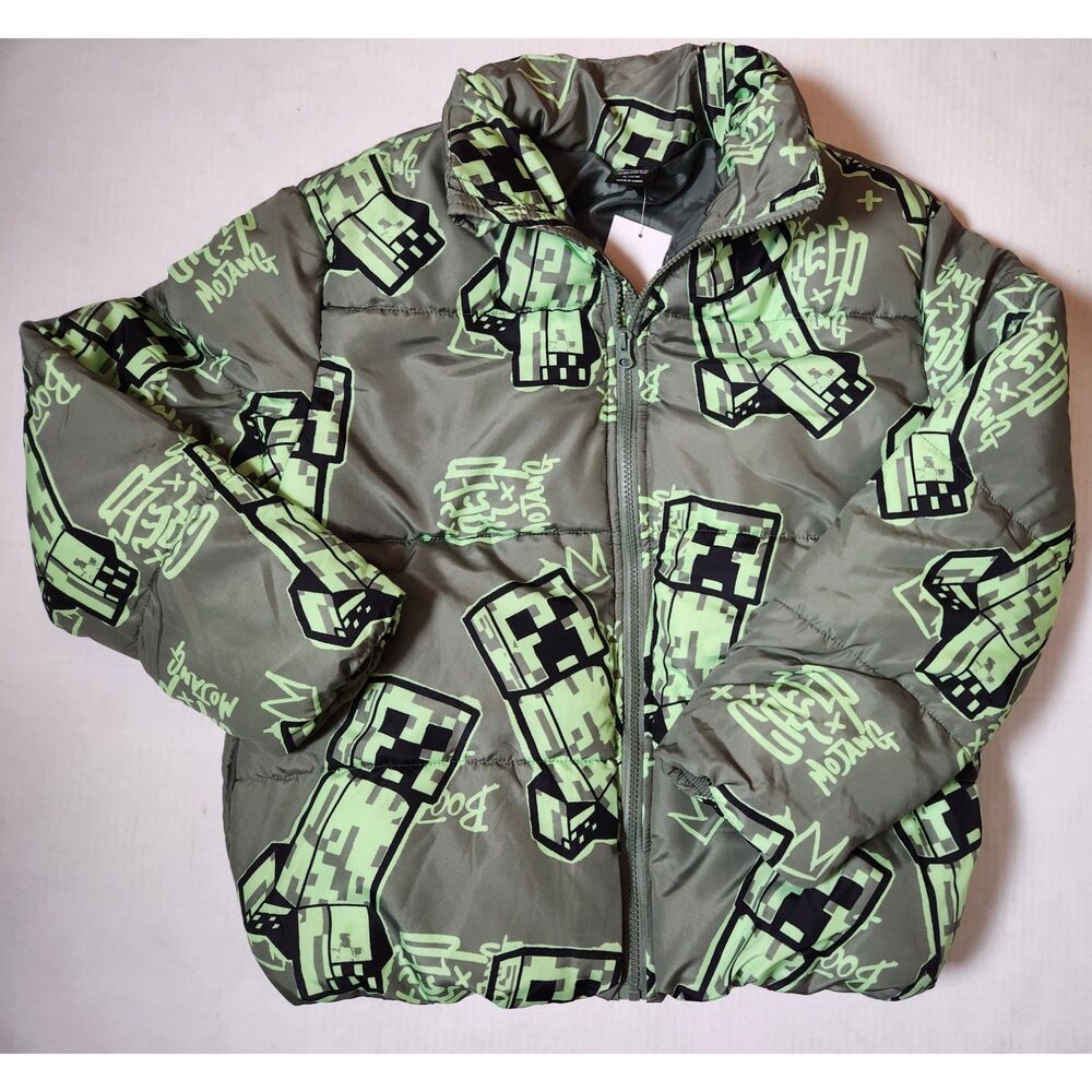 Minecraft Creepers Puffer Coat Youth XL 14‑16 Green